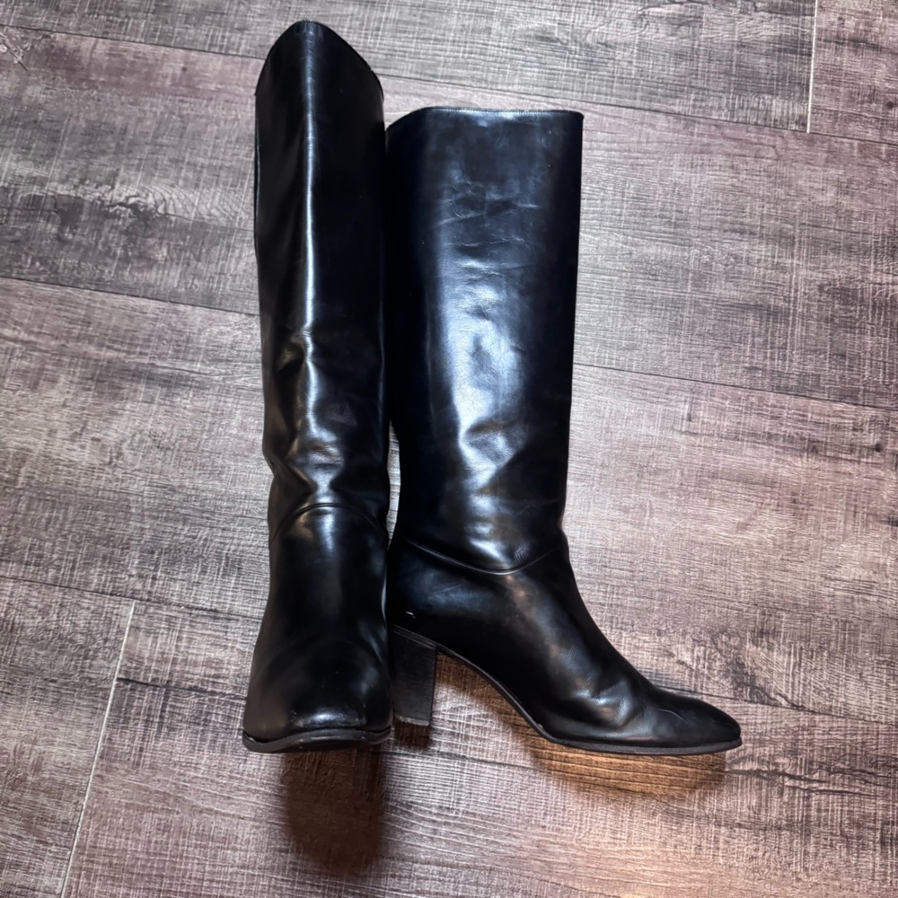 Vintage Gucci Black Leather Heeled Riding Boots - Picture 2 of 15